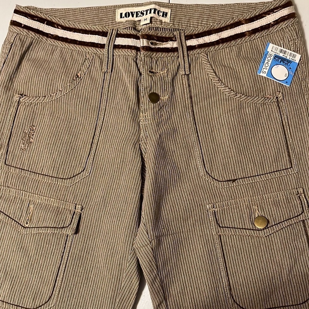 Lovestitch tan twill distressed pants. Size medium - Picture 4 of 5